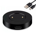 Black Huawei Watch charger dock connected via USB-C cable, designed for easy charging of Huawei smartwatches.