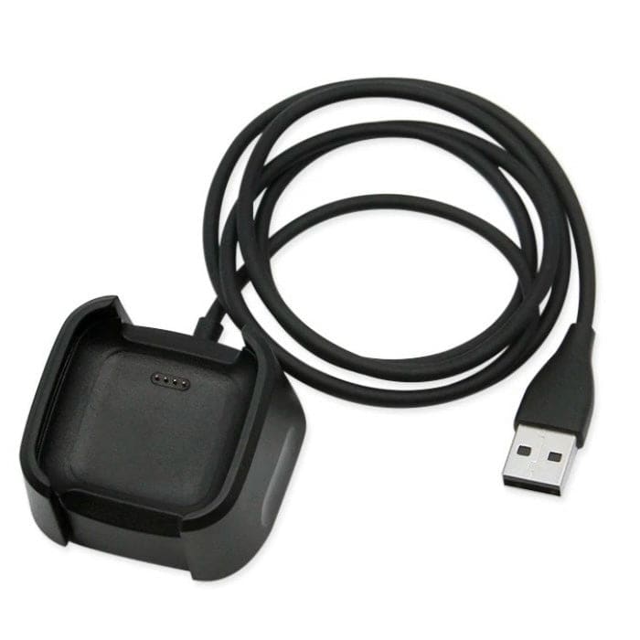 Black Fitbit Versa 2 charger compatible with That Watch Shop, designed for easy charging of Fitbit Versa 2 smartwatch.