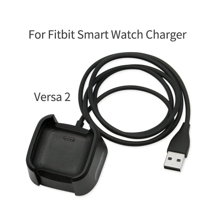 Black Fitbit Versa 2 charger from That Watch Shop, compatible charging dock for Fitbit Versa 2 smartwatch.