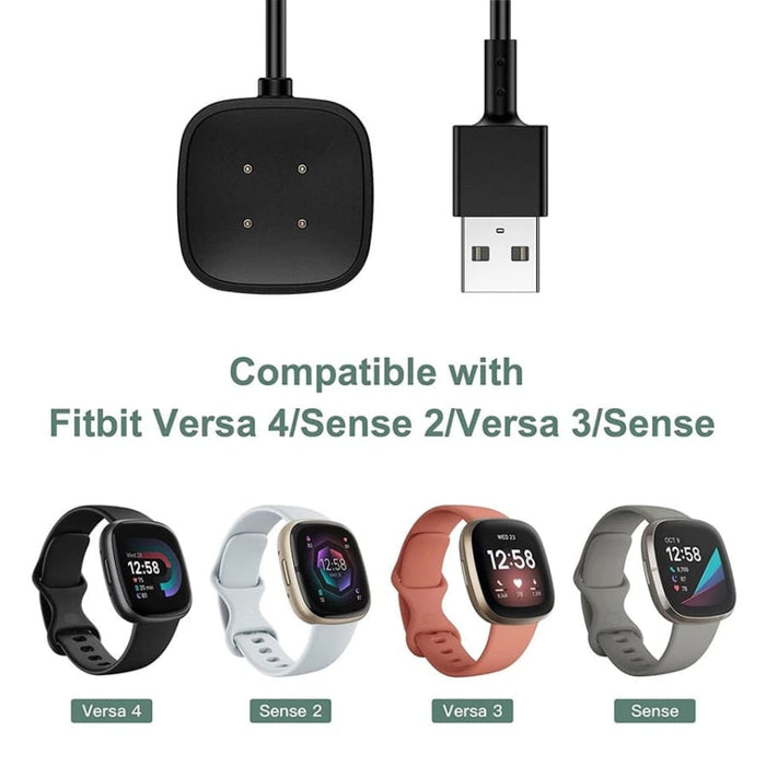 Fitbit Versa 4, Versa 3, Sense 2, and Sense charger from That Watch Shop showing the compact magnetic charging cable.
