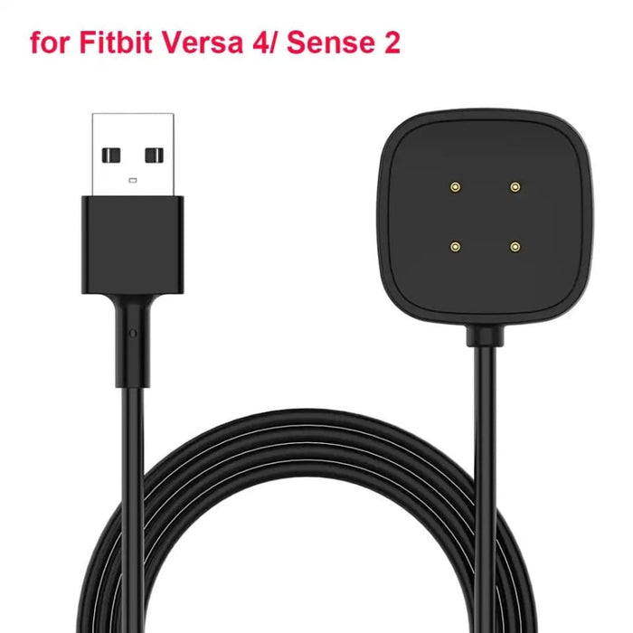 Fitbit Versa 4, Versa 3, Sense 2, and Sense charger by That Watch Shop showing the charging cable and connector.