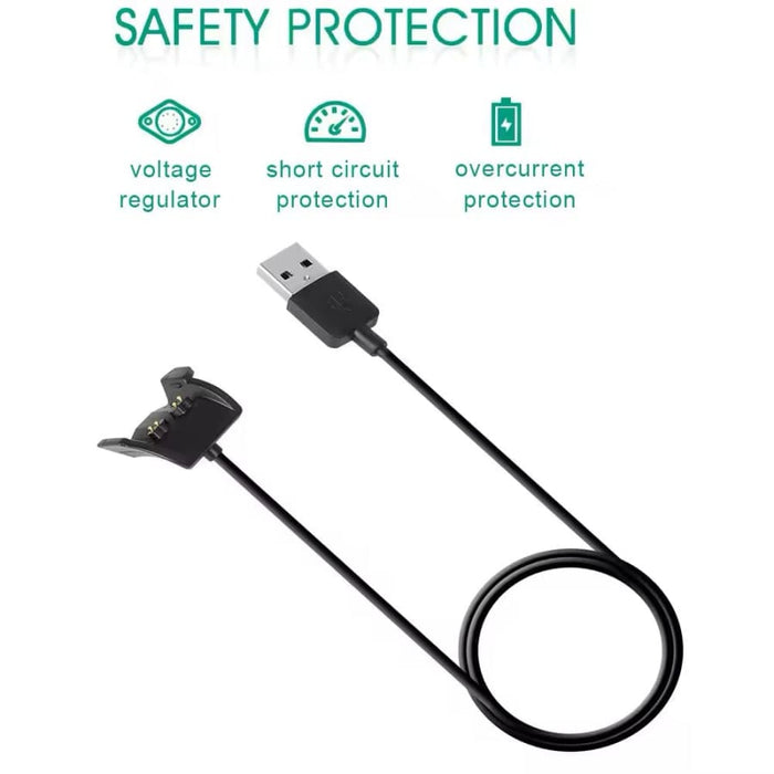Black Garmin Vivosmart HR Plus charger with USB cable, compatible with Garmin Vivosmart HR and HR Plus fitness trackers.