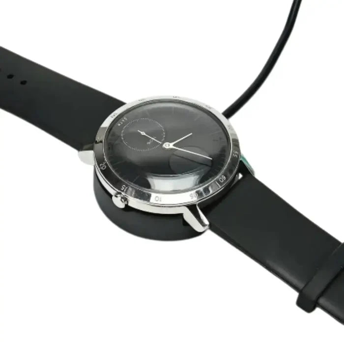 Habicare 9eight5 charging cable for Nokia Steel HR 40mm smartwatch, shown connected to the device for charging.