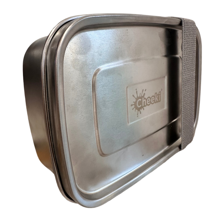 Metallic food container with a visible 'Cheetri' logo on a white background