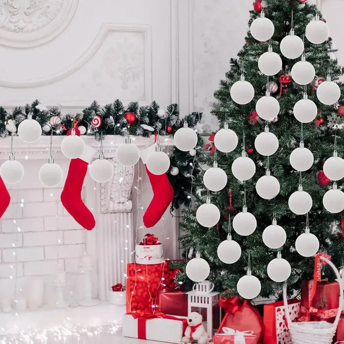 Set of Habicare Christmas balls hanging ornaments in shiny silver, designed for decorating Christmas trees.