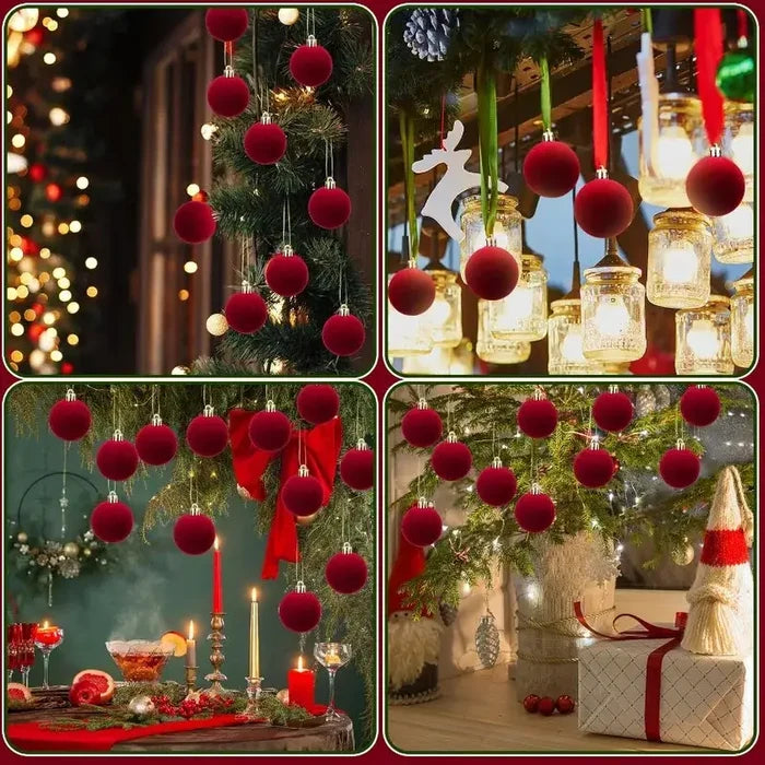Set of Habicare SS Christmas Balls hanging ornaments for trees, featuring colorful, shiny holiday decorations.