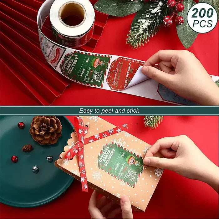 Set of 200 Habicare Christmas gift labels in SS size, featuring festive designs for holiday gift wrapping and labeling.