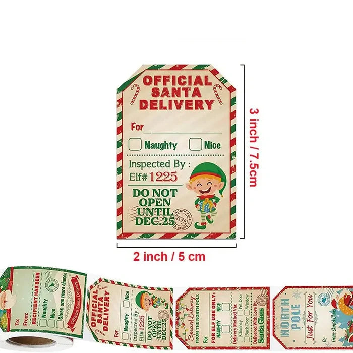 Set of 200 Habicare Christmas gift labels in SS style, featuring festive designs for holiday gift wrapping.