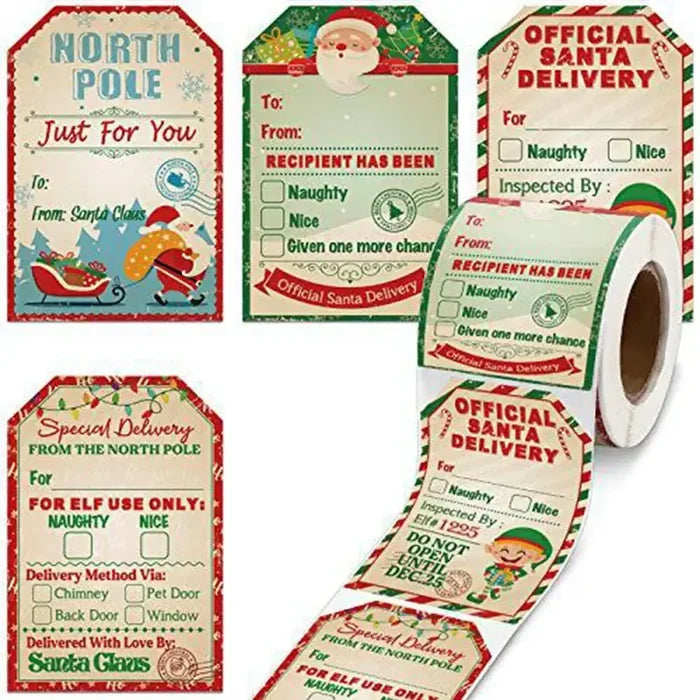 Set of 200 Habicare Christmas gift labels in SS style with festive designs, perfect for holiday gift wrapping.