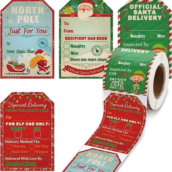 Set of 200 Habicare Christmas gift labels in style B SS, featuring festive designs for holiday gift wrapping.