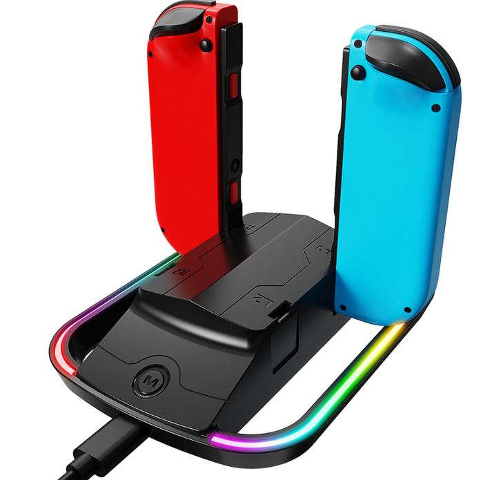 TechPlus 4-in-1 RGB LED Nintendo Switch Joy-Con charging dock stand, gaming accessory for fast, convenient Joy-Con charging