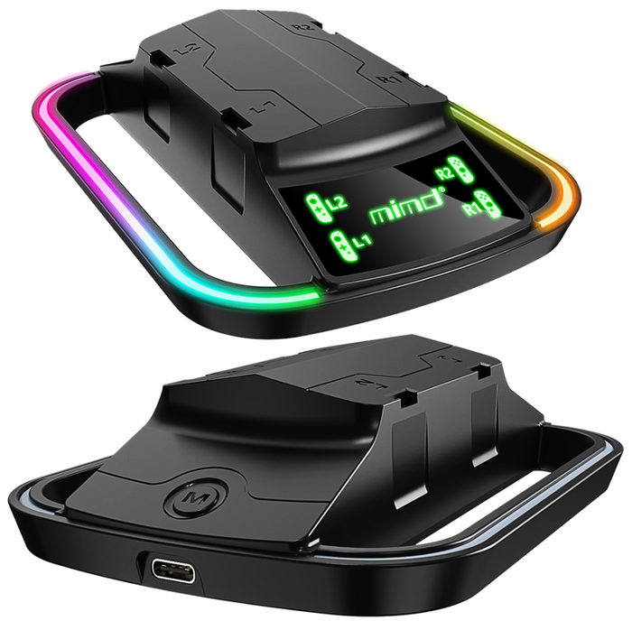 Techplus 4-in-1 fast charging dock for Nintendo Switch Joy-Con controllers with RGB LED lights, gaming accessory for easy charging.