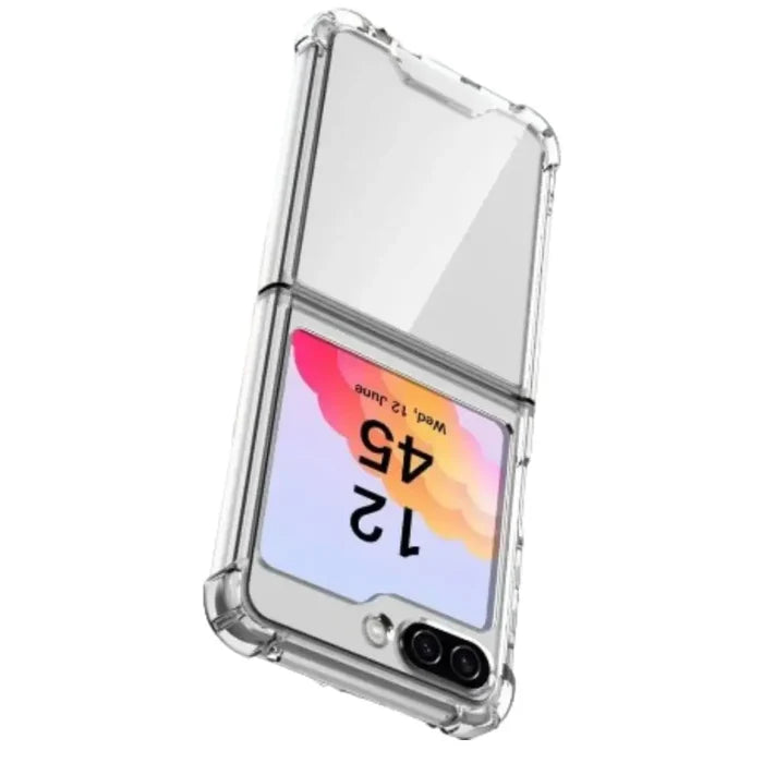 Clear 9eight5 bumper case for Samsung Z Flip series, offering protective transparent coverage with precise cutouts.