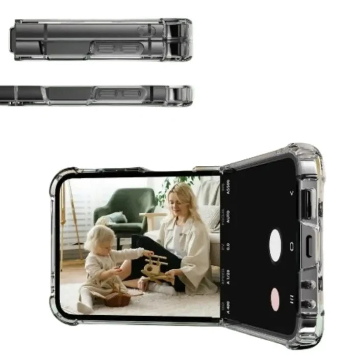 Clear bumper case for Samsung Z Flip series by 9eight5, showing a transparent protective cover with reinforced edges.