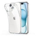 Clear 9eight5 iPhone 15 (6.1-inch) case showing sleek transparent design with precise cutouts for buttons and camera.