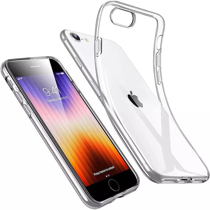 Clear 9eight5 phone case for iPhone 7 and 8, transparent protective cover showing the phone's design and edges.