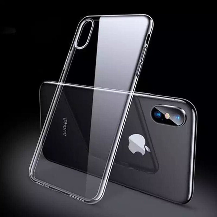 Clear 9eight5 iPhone XR case showing transparent design and slim profile, protecting the phone with a sleek, minimalist look.