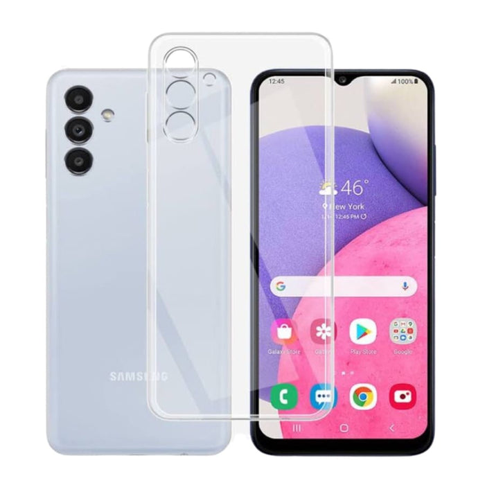Clear 9eight5 phone case for Samsung Galaxy A14 4G/5G, transparent protective cover with precise cutouts.