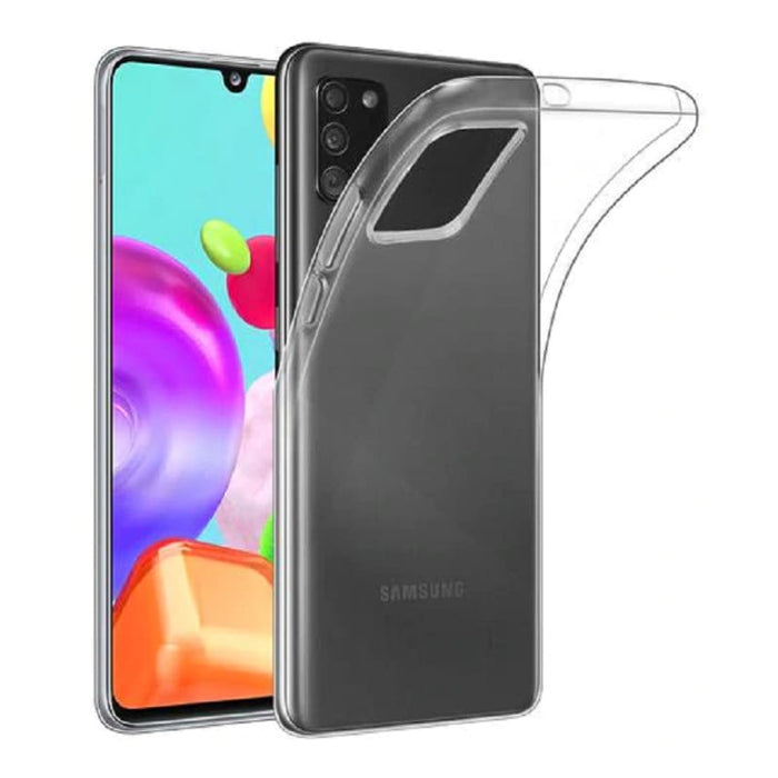 Clear phone case for Samsung Galaxy A41 by 9eight5, showing the transparent design and fit on the device.
