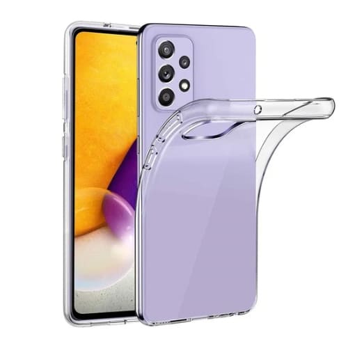 Clear 9eight5 phone case for Samsung Galaxy A72 4G/5G, transparent protective cover showing the phone's back and camera area.