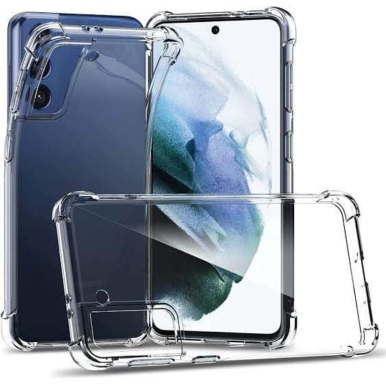 Clear 9eight5 phone case for Samsung Galaxy S21, slim protective cover with transparent design and precise cutouts.