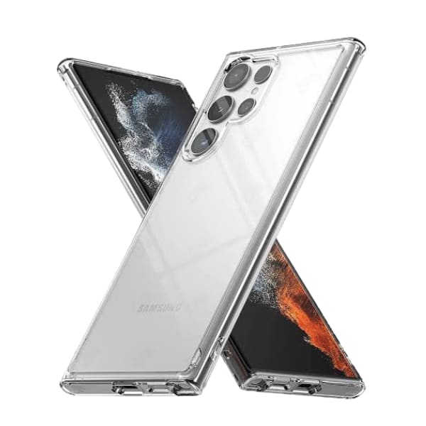 Clear phone case for Samsung Galaxy S23 Ultra by 9eight5, showing the transparent protective cover on the device.