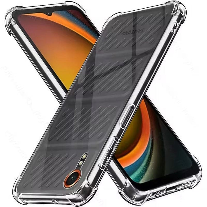 Clear 9eight5 phone case for Samsung Galaxy Xcover 7, showing transparent protective cover with precise cutouts.