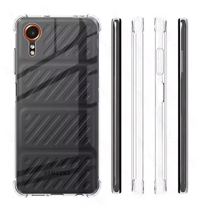 Clear case for Samsung Galaxy Xcover 7 by 9eight5, showing the transparent protective phone case with precise cutouts.