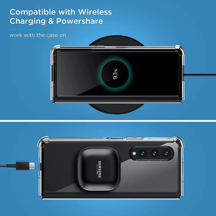 Clear 9eight5 phone case for Samsung Galaxy Z Fold 3, showing the transparent protective cover on the foldable smartphone.
