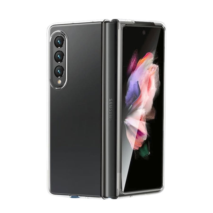 Clear 9eight5 phone case for Samsung Galaxy Z Fold 4, showing the transparent protective cover with precise cutouts.