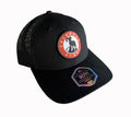 Black trucker hat with Colorado Stove logo, durable fabric, adjustable fit, perfect for outdoor adventures.