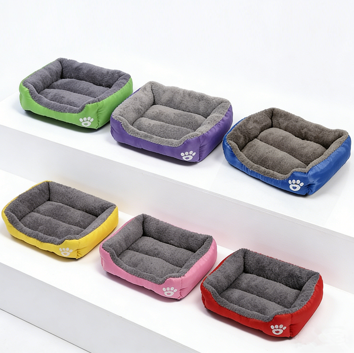 Colorful calming dog bed in size M, 54cm, with warming and washable features, designed for comfort and relaxation.