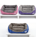Colorful calming dog bed in bright washable fabric, XL size 80cm, designed for comfort and warmth for large dogs.