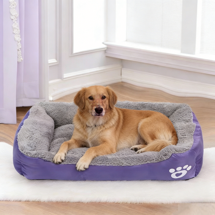 Colorful calming dog bed in XXL size with warming, washable fabric, perfect for providing comfort and relaxation for large dogs.