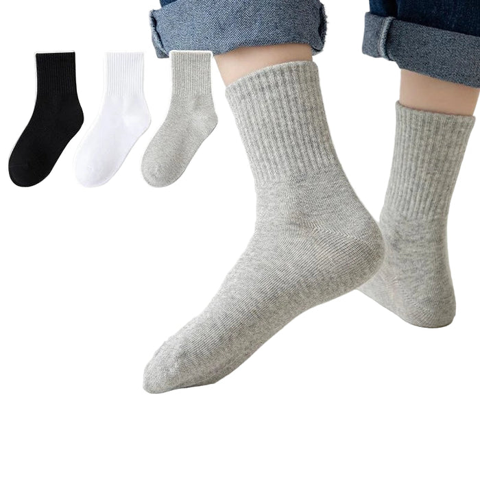 Set of five Habicare cotton sport socks for kids ages 3-13 in five colors, featuring comfortable, breathable design for active wear.