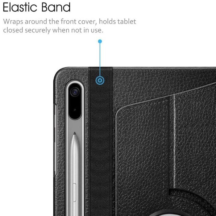 Black cover for Samsung Galaxy Tab S9 FE 10.9 inch 2023 model, designed by 9eight5, showing front and rear protection.