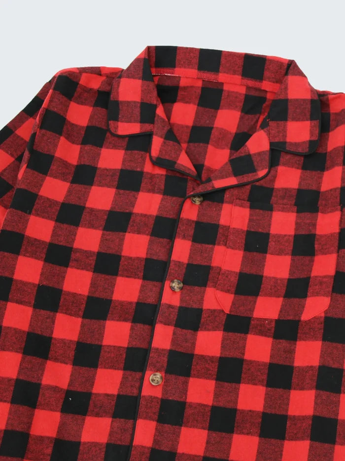 Cozy men's flannel pyjama set from ShopHub NZ featuring a classic plaid cotton sleepwear design, perfect for comfortable nights.