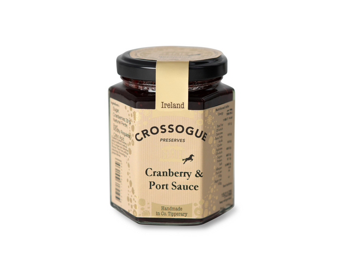 Jar of Crossogue Cranberry & Port Sauce on a white background
