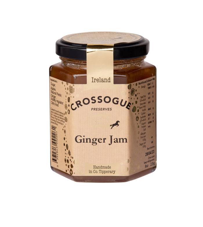 Jar of Crossogue Preserves Ginger Jam on a white background