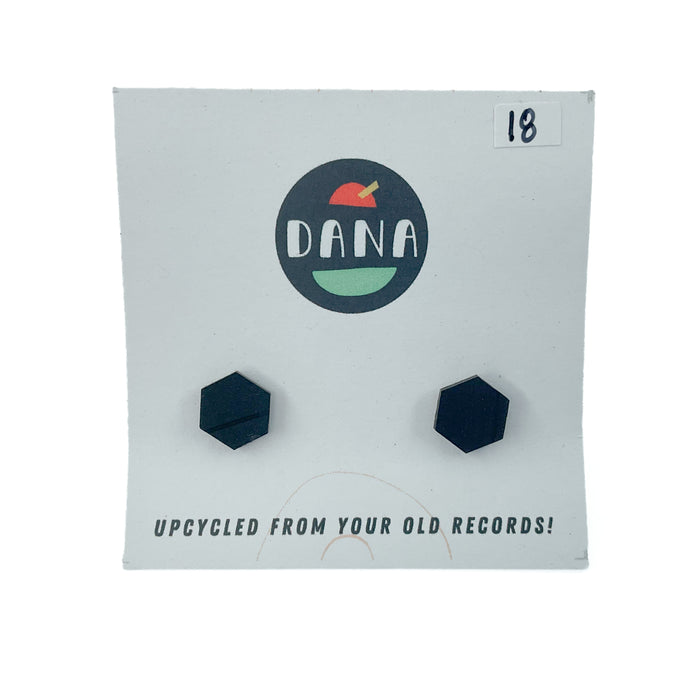DANA Jewellery - Vinyl Record Earrings - Black Hexigon Studs
