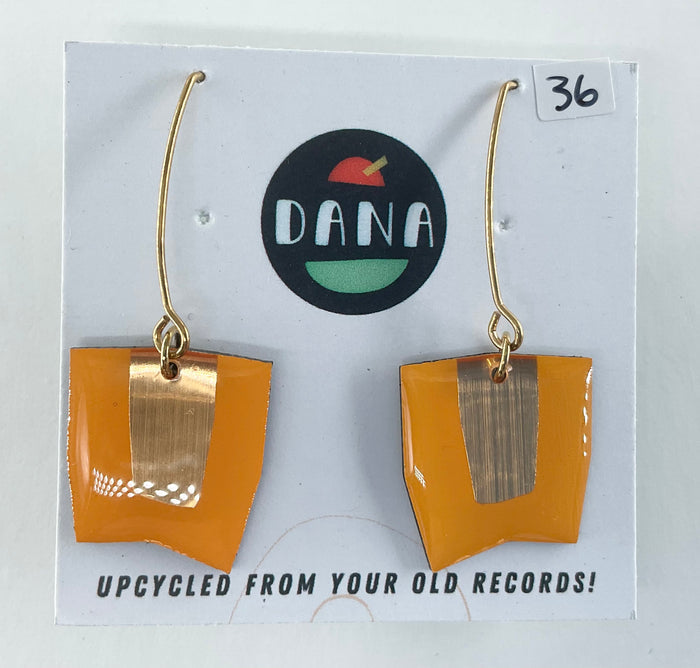 DANA Jewellery - Vinyl Record Earrings - Connie Yellow/Orange and Bronze
