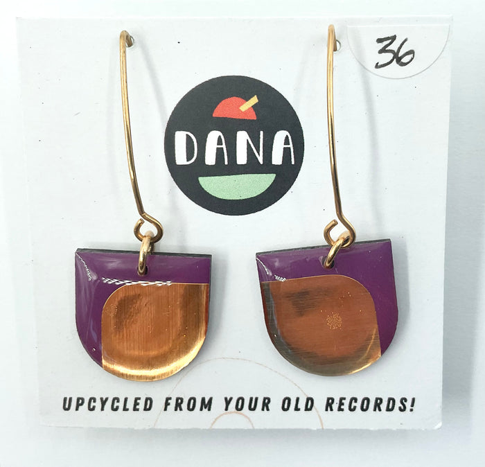 DANA Jewellery - Vinyl Record Earrings - Dee Purple and Gold/Metallic