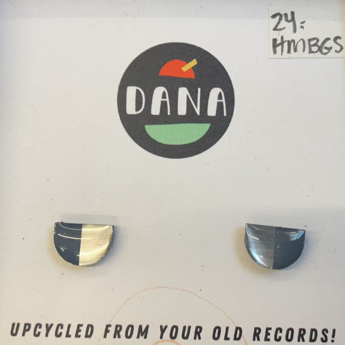 DANA Jewellery - Vinyl Record Earrings - Half Moon Grey & Silver Semi Circle