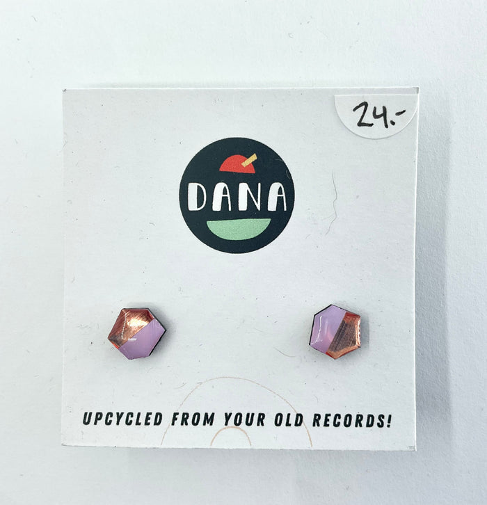 DANA Jewellery - Vinyl Record Earrings - Lilac & Bronze Hexagons