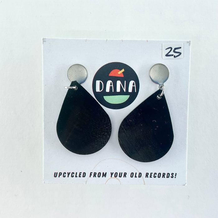 DANA Jewellery - Vinyl Record Earrings - Small Black Teardrop