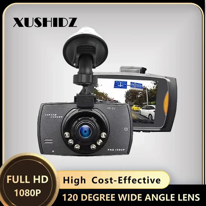 Habicare 9eight5 dash cam with night vision and 32GB storage, showing a compact device with lens and control buttons.