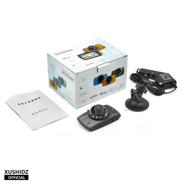 Habicare 9eight5 dash cam with night vision showing front view with lens and display screen for vehicle security and recording.