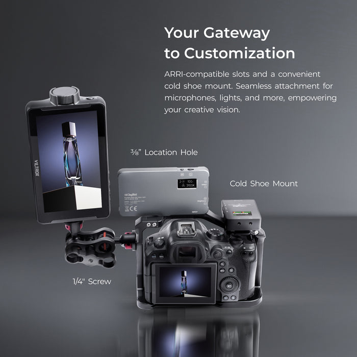 Digitek Cam Cage for (C) EOS-R5 R6 Camera Aluminum Form-Fitted Cage with Quick Tripod Mounting