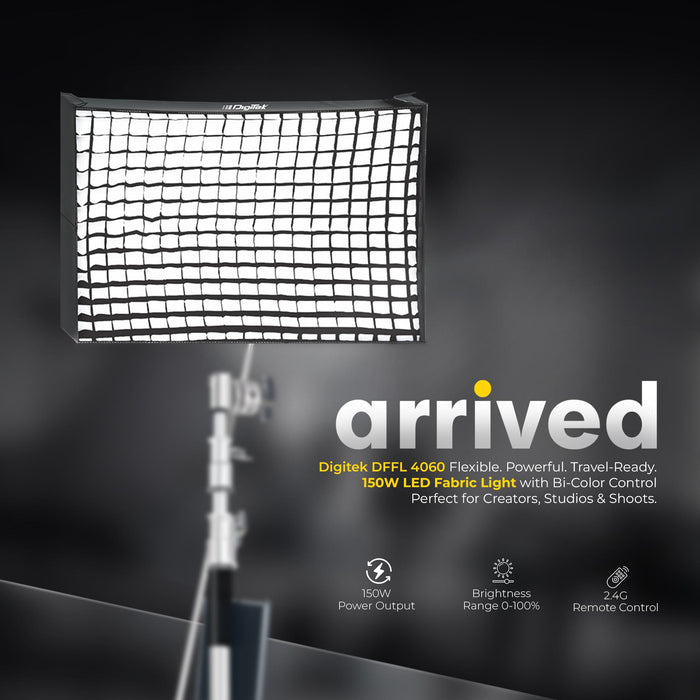 Digitek (DFFL 4060) 150W Bi-Color Flexible Fabric LED Light with Remote Control, 2700K-6500K±200K, 13500 Lux, RA 95+, 384 LEDs, 120° Beam Angle, Dimmable Video Light with Metal Frame, Diffuser and Honeycomb Grid for Photo & Videography