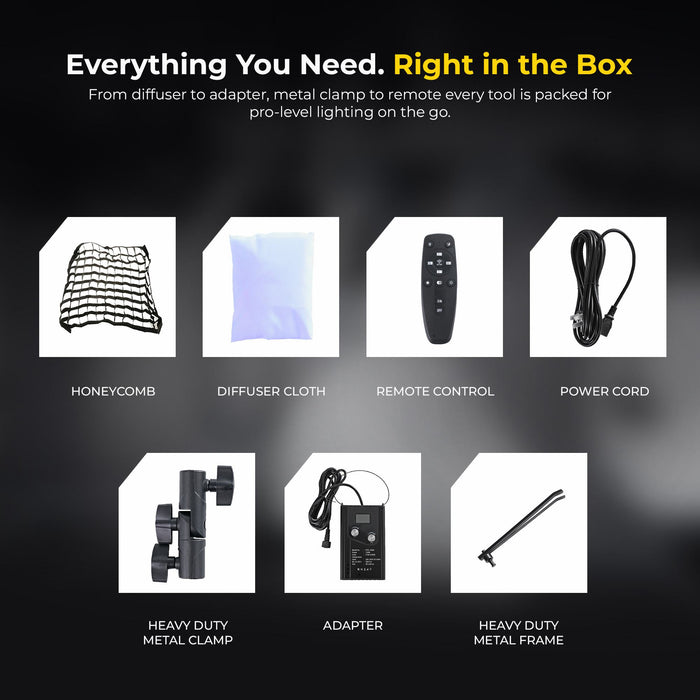 Digitek (DFFL 4060) 150W Bi-Color Flexible Fabric LED Light with Remote Control, 2700K-6500K±200K, 13500 Lux, RA 95+, 384 LEDs, 120° Beam Angle, Dimmable Video Light with Metal Frame, Diffuser and Honeycomb Grid for Photo & Videography